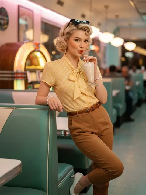 A hyper-realistic 1950s-inspired editorial portrait of a young woman (use upload - AI生成图片 2