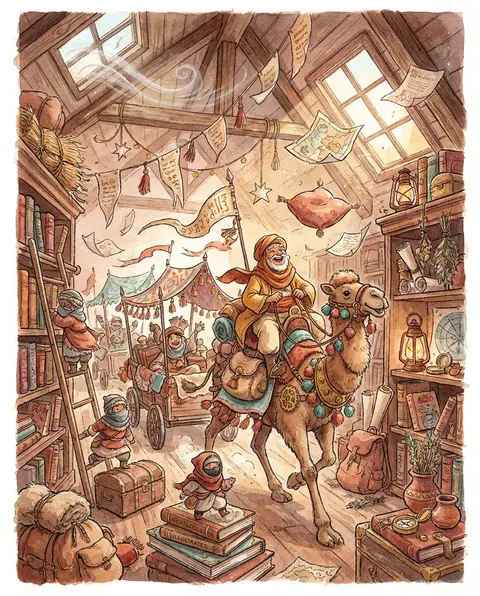 Watercolor storybook illustration of a fictional desert nomad caravan bursting t - AI生成图片 3