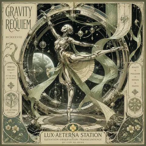 Art Nouveau poster of a robotic ballet dancer poised in a gravity ring aboard an - AI生成图片 1