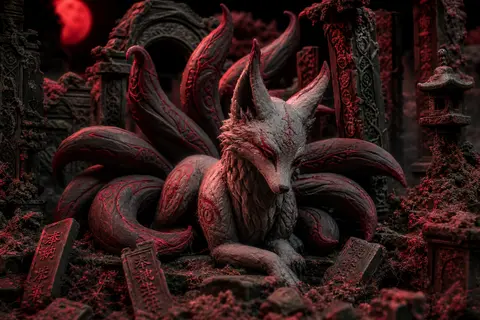 An intimate, quiet claymation stop-motion scene of a mythical nine-tailed fox sp - AI生成图片 2