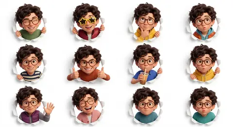 3D Pixar-style expression sheet featuring an adorable stylized avatar named Milo - AI生成图片 3