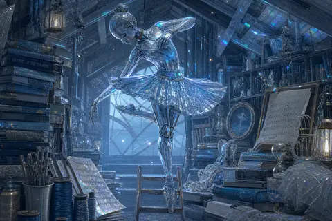 A melancholic robotic ballet dancer with frosted crystal limbs and mirror-smooth - AI生成图片 2