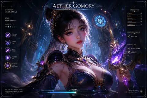 Cinematic fantasy MOBA champion loading screen, ultra-realistic AAA game menu ae - AI生成图片 1