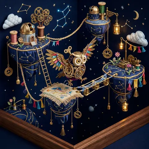 An isometric miniature tableau perched across drifting sky islands, centered on - AI生成图片 3