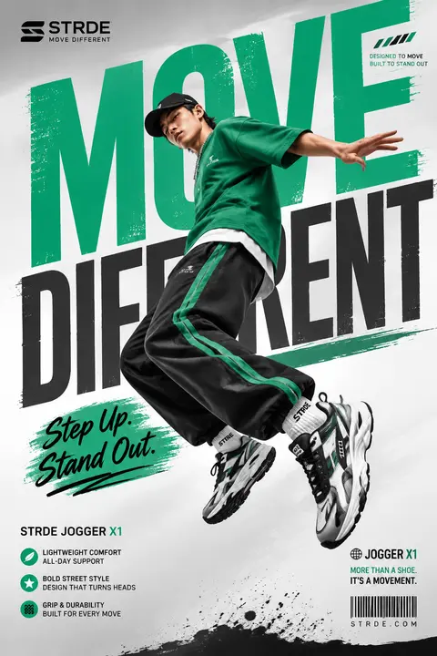 Generate a perfectly graphic designed poster of Shoe advertisement, The characte - AI生成图片 1