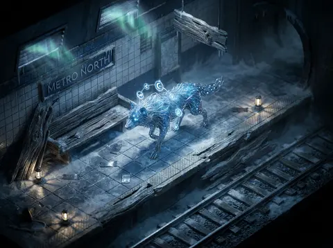 isometric miniature scene, a wolf made of constellations pacing across an abando - AI生成图片 2