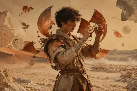 young tinkering inventor in three-quarter profile, adjusting a delicate wind-pow - AI生成图片 2