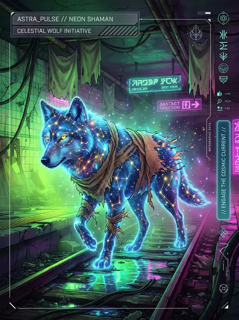 A dreamlike yet serene cyberpunk neon illustration of a wolf formed from shimmer - AI生成图片 2