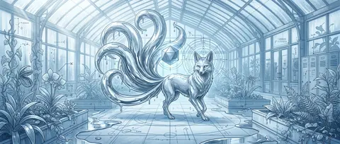 A mythical nine-tailed fox spirit glides through the central aisle of a vast sun - AI生成图片 2