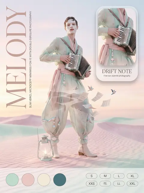 Whimsical couture campaign poster, double-exposure photography, pastel candy pin - AI生成图片 3