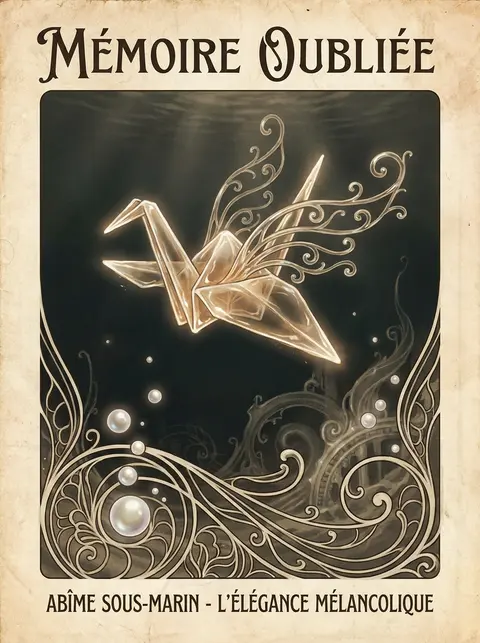 an origami paper crane come alive, drifting through an underwater abyss like a f - AI生成图片 1