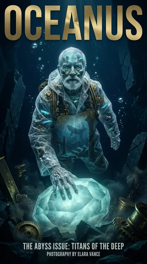 Ultra-realistic double-exposure photography magazine cover of an elderly fisherm - AI生成图片 1