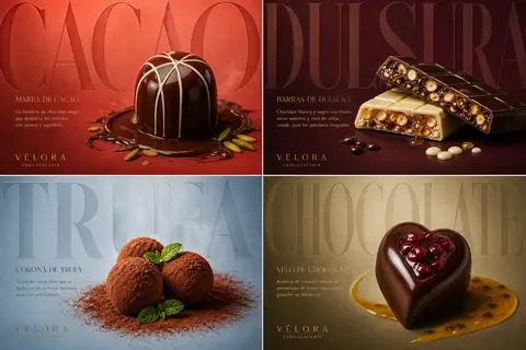 Póster publicitario horizontal de lujo para VÉLORA CHOCOLATERIA, campaña premium - AI生成图片 1