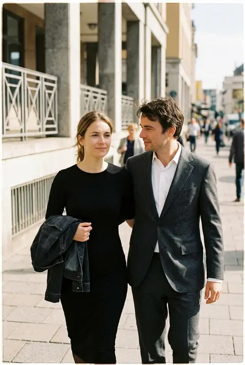 A cinematic candid medium shot portrait of a man and a woman walking side by sid - AI生成图片 1