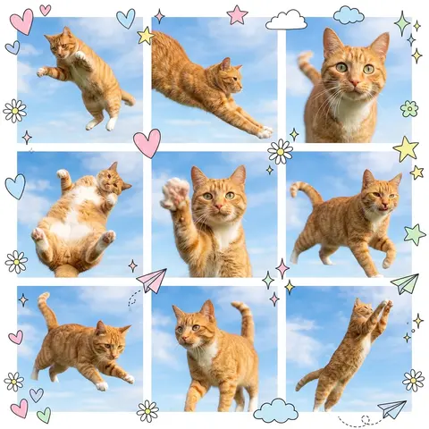 A lively ginger tabby named Marmalade “Momo” Finch appears in a vibrant 3x3 coll - AI生成图片 2