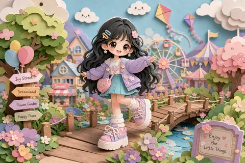 Cute layered paper-cut art style illustration of a chibi girl with big expressiv - AI生成图片 2