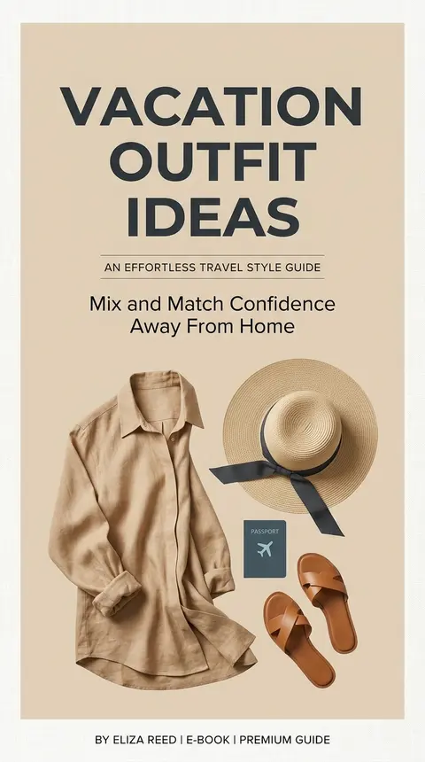 Create a minimalist e-book cover for `Vacation Outfit Ideas`, designed with cris - AI生成图片 3