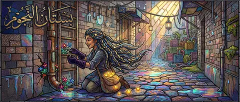 A jubilant cosmic horticulturist with comet-thread braids and velvet gloves knee - AI生成图片 1