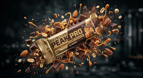 Ultra-cinematic product photography of a premium protein bar wrapped in metallic - AI生成图片 2