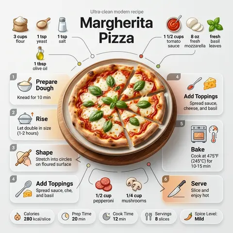 Ultra-clean modern recipe infographic for Pizza, featuring a beautifully finishe - AI生成图片 4