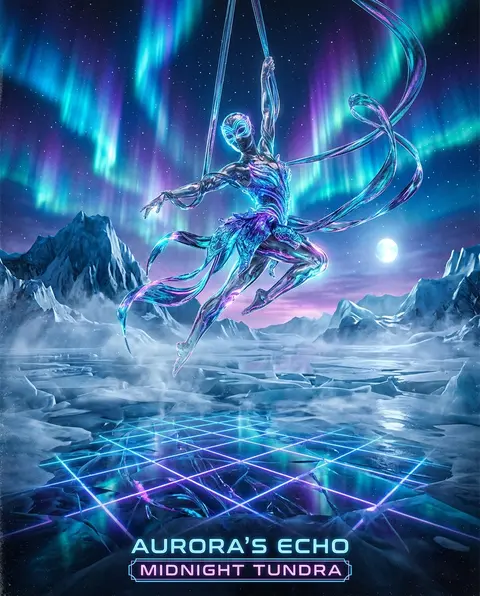 Masked carnival acrobat suspended above a frozen tundra, aurora curtains ripplin - AI生成图片 3