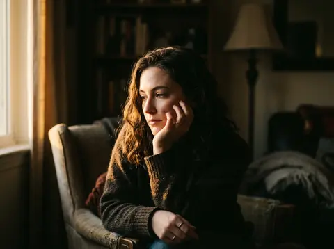 A cinematic portrait of a person is sitting in soft dramatic lighting. The face - AI生成图片 3