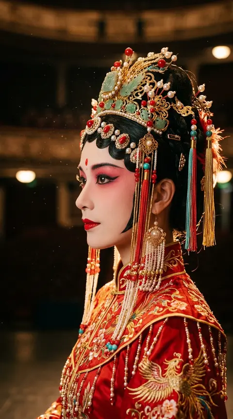 Vertical close-up profile portrait of a refined Eastern stage actress, masterful - AI生成图片 4
