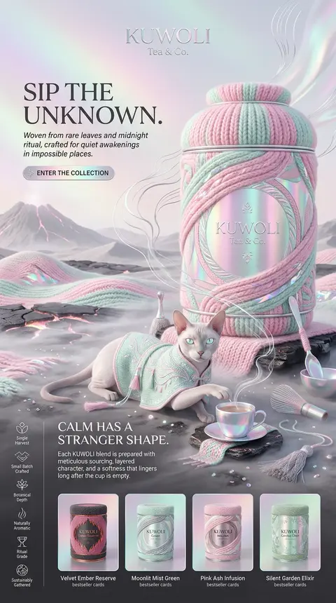 A sinisterly elegant luxury poster for **KUWOLI Tea & Co.** reimagined as an oth - AI生成图片 1