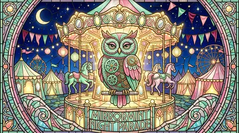 A joyful stained-glass mosaic poster featuring an intricate clockwork owl as the - AI生成图片 1