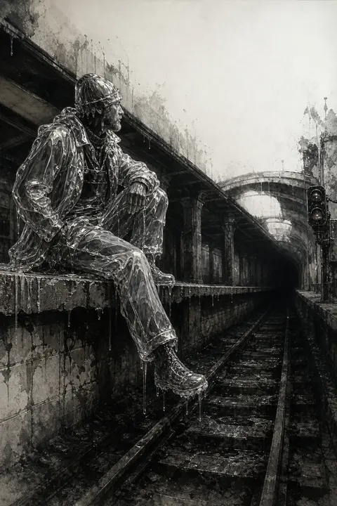 a quiet, intimate graffiti street mural of a solitary lighthouse keeper perched - AI生成图片 1