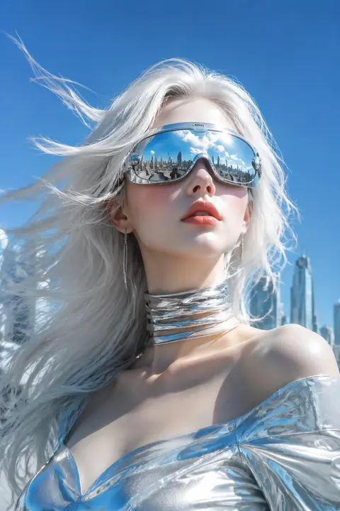 Square bust portrait photo of Lys Virelle, a cyberpunk muse with voluminous long - AI生成图片 2