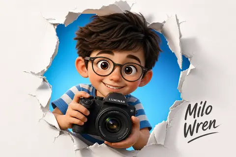 A charming stylized 3D cartoon child named Milo Wren, with oversized expressive - AI生成图片 2