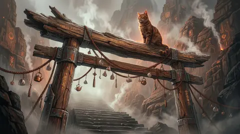 A tea-house cat perched like an ancient sentinel atop a colossal weathered drift - AI生成图片 3