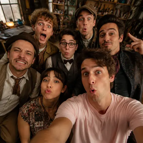 Ultra-realistic 4:5 vertical, ultra-wide 13mm selfie in a creative studio, featu - AI生成图片 1