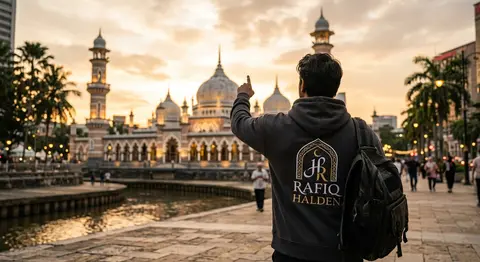 Seorang pengembara urban bernama `Rafiq Halden` dilihat dari belakang, berdiri s - AI生成图片 1