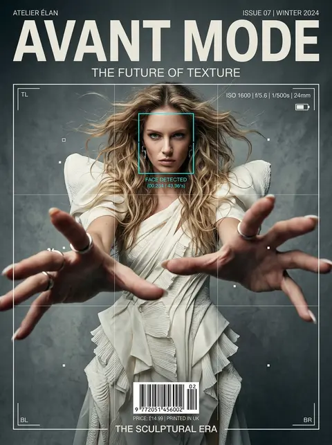 Ultra-realistic fashion editorial portrait of a poised woman in avant-garde ivor - AI生成图片 4