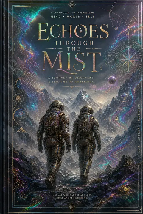 Front book cover for a fictional curriculum titled "Echoes Through the Mist", fe - AI生成图片 2