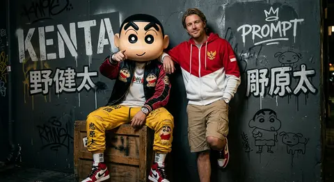 A stylized urban streetwear tableau in a gritty, graffiti-splashed alley, framed - AI生成图片 1