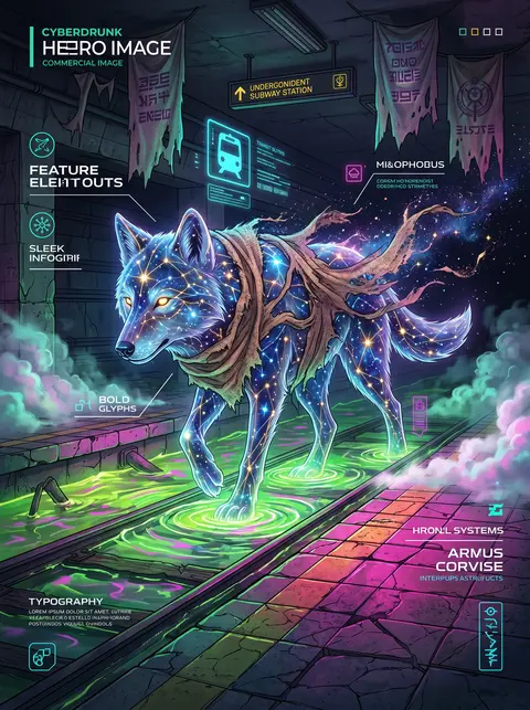 A dreamlike yet serene cyberpunk neon illustration of a wolf formed from shimmer - AI生成图片 3