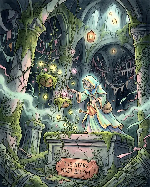 A mysterious watercolor storybook illustration of a celestial gardener tending t - AI生成图片 2