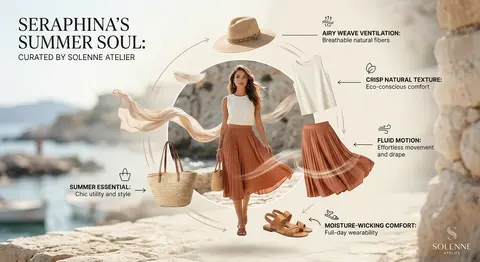 High-fashion summer outfit infographic with color-coordinated floating elements - AI生成图片 2
