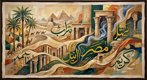 Abstract contemporary Egyptian fine art composition, an interpretive vision of N - AI生成图片 1