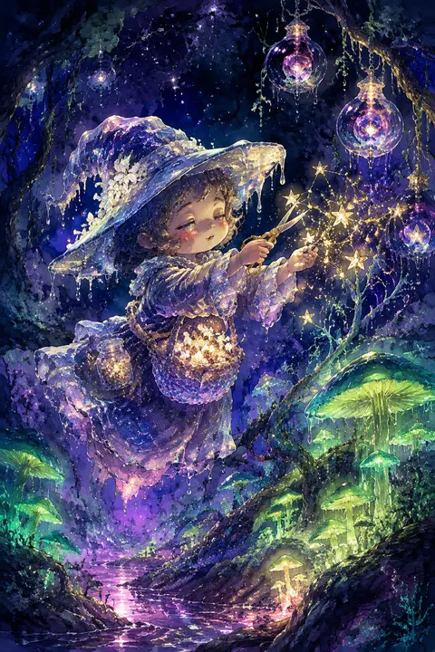 Vertical illustration of a tiny cosmic horticulturist with a round childlike sil - AI生成图片 1