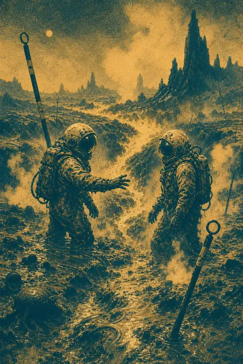 Two twin astronaut explorers, their identical silhouettes barely distinguishable - AI生成图片 2