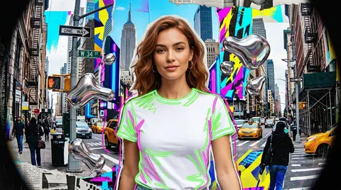 Mixed media collage animation style, a stylish young woman walking confidently t - AI生成图片 3