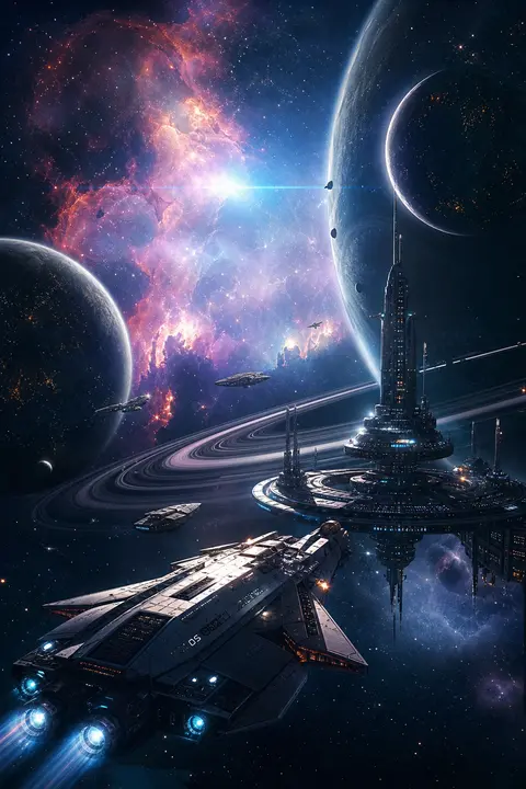 Generate an aesthetic futuristic view of space, cinematic lighting, high detail, - AI生成图片 2