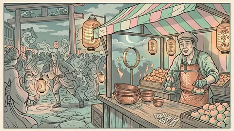 Pastel ukiyo-e woodblock print of a tense midnight carnival: a market fruit vend - AI生成图片 2