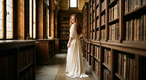 A refined fictional heroine, Elara Voss, with long auburn hair and vivid blue ey - AI生成图片 2