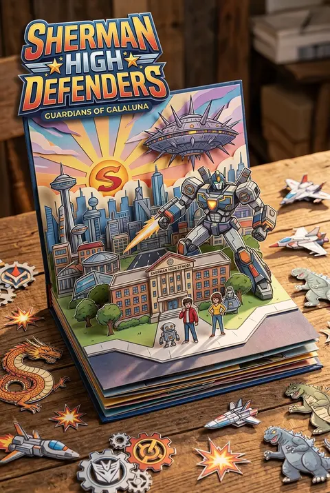 Create a Sym-Bionic Titan-themed 3D pop-up papercraft storybook diorama on rusti - AI生成图片 3