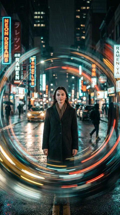 Cinematic portrait of Elara Voss, a poised young woman standing motionless at th - AI生成图片 3